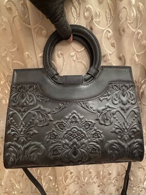 Feigitor Green with black shading embossed leather handbag